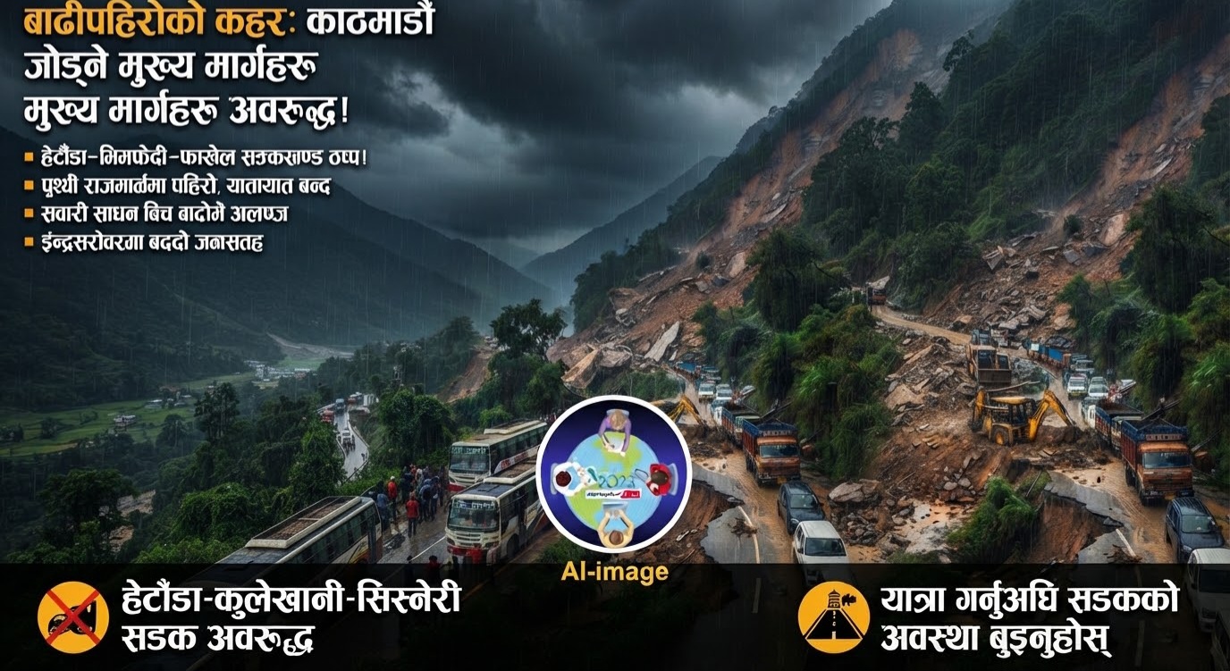 अवरुद्ध सडकाठमाडौँ जोड्ने अधिकांश मुख्य मार्गहरू बन्द, इन्द्रसरोवरमा जलसतह स्थिर