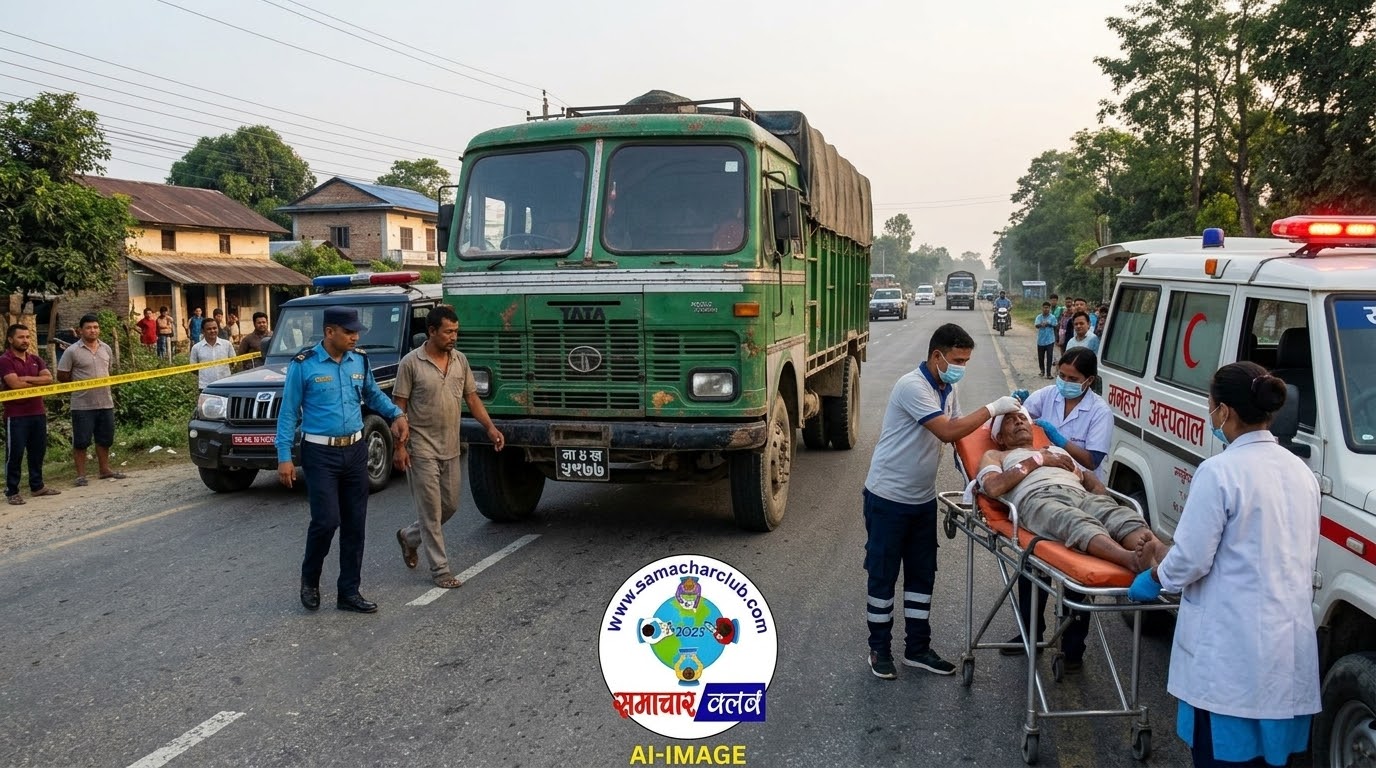 मनहरीमा ट्रकको ठक्करबाट पैदलयात्री गम्भीर घाइते, चालक र सवारी नियन्त्रणमा